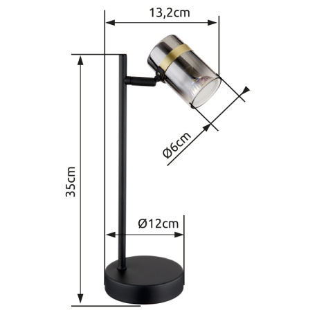 Stolová lampa, kov čierny matný, dymové sklo s prechodom do priehľadného skla, kov mosadzný matný, k 16