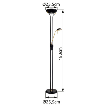 Stojanová lampa kov, čierna/mosadzná, sklo biele, akryl satinovaný, kábel PVC čierny, stmievateľná, 7