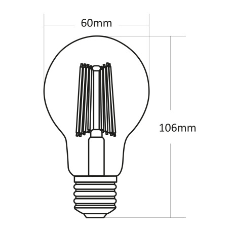 LED žiarovka, sklo priehľadné, Ø60, V: 106, 1xE27 LED 7W 230V, 806lm, 2700K 2