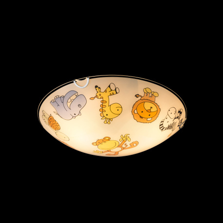 Stropné svietidlo, biela, viacfarebné sklo s detským vzorom, Ø 300, V: 65, bez žiaroviek 2xE27, max. 7