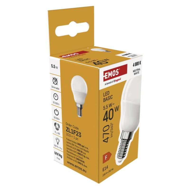 LED žiarovka Basic Mini Globe / E14 / 5,5 W (40 W) / 470 lm / Neutrálna biela 5