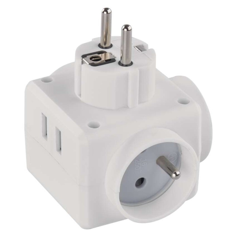 Rozbočovacia zásuvka 3× guľatá, 2× USB 7