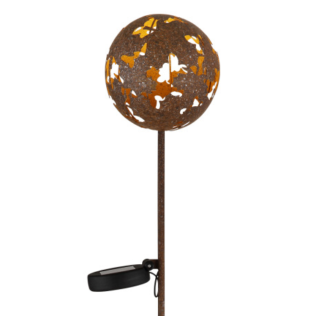 Solárne svietidlo, kov imitácia hrdze, vypínač, batéria AAA 300mAh 1,2V, IP44, glóbus s javorovými l 8