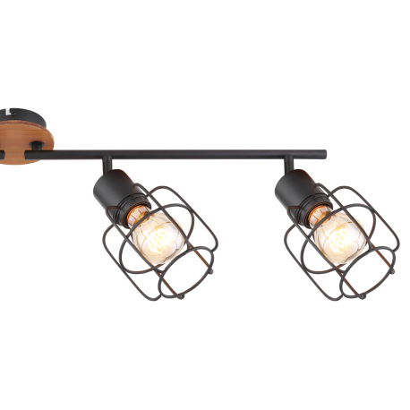 Stropné svietidlo, kov čierny, hnedé drevo, nastaviteľné, DxŠxV:800x110x240, bez žiaroviek 4xE27, ma 7