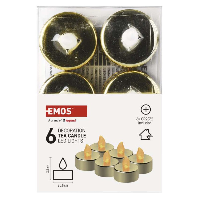 LED dekorácia – 6x čajová sviečka zlatá, 6x CR2032, vnútorná, vintage 5