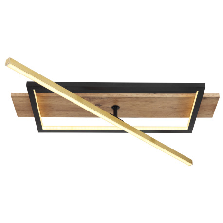 Stropné svietidlo, kov/hliník čierny, MDF so vzhľadom dreva, mosadz, plast opál, niekoľko úrovní cez 13