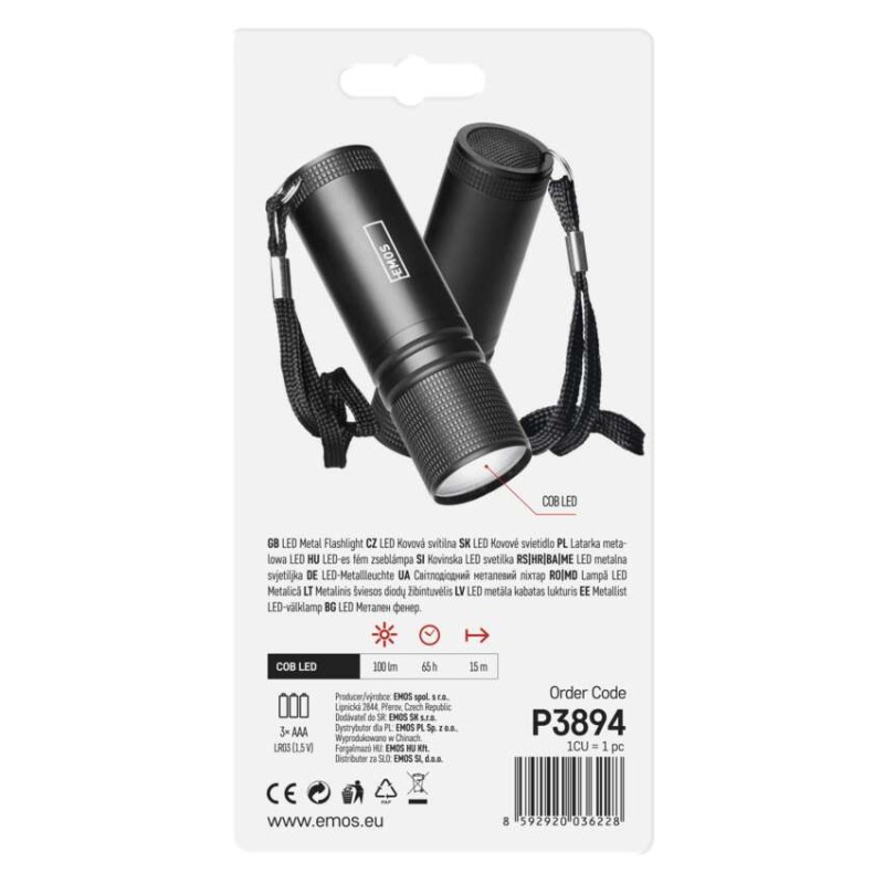 COB LED ručné kovové svietidlo P3894, 100 lm, 3× AAA 3