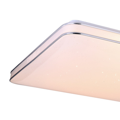 Stropné svietidlo, kov biely, akryl opál, chróm, trblietavý efekt, nočné svetlo, stmievateľné, diaľ. 15