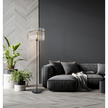 Stojanové svietidlo, kov čierny matný, sklenené tyčinky dymovej farby, kábel PVC čierny, nožný spína 2