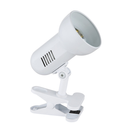 Stolová lampa, štipcové, kov biely, biely plast, nastaviteľné, vypínač, ŠxV:160x210, bez žiarovky 1x 6