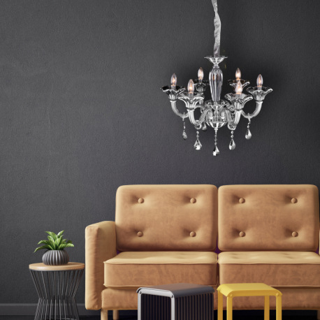 Luster, kov, chróm, sklo, K5 kryštály dymové, Ø: 620, V: 1450, bez žiaroviek 6xE14, max. 40W 230V 5