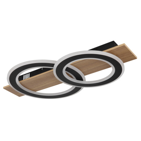 Stropné svietidlo, tmavý plast s imitáciou dreva, matný čierny kov, akryl biely, DxŠxV: 630x350x70mm 11