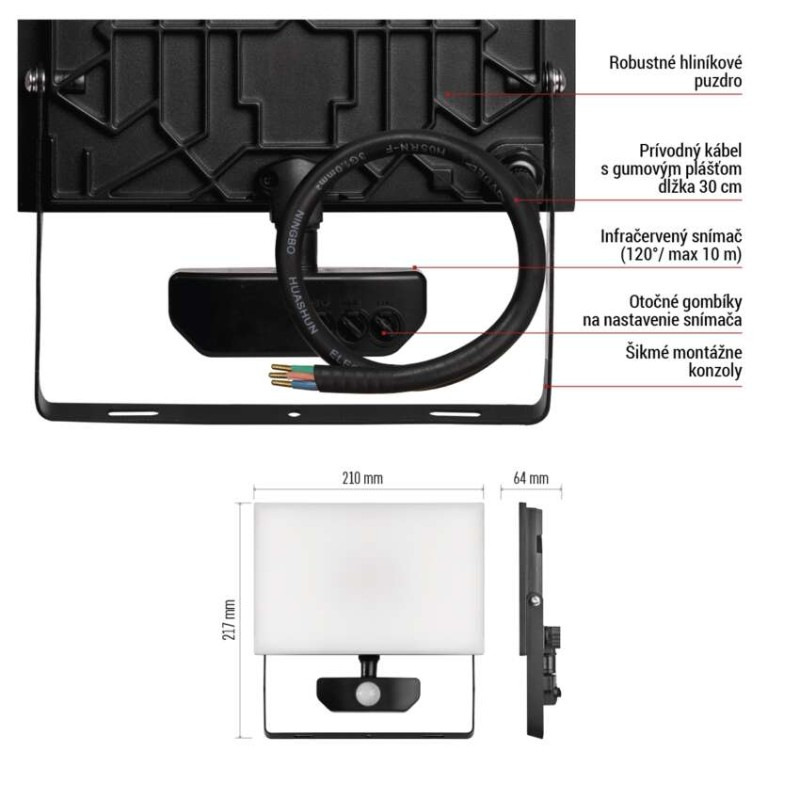 LED reflektor TAMBO so senzorom pohybu, 50 W, 5000 lm, čierny 10