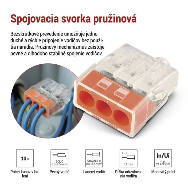 Pružinová spojovacia svorka 3×0,5, 10 ks