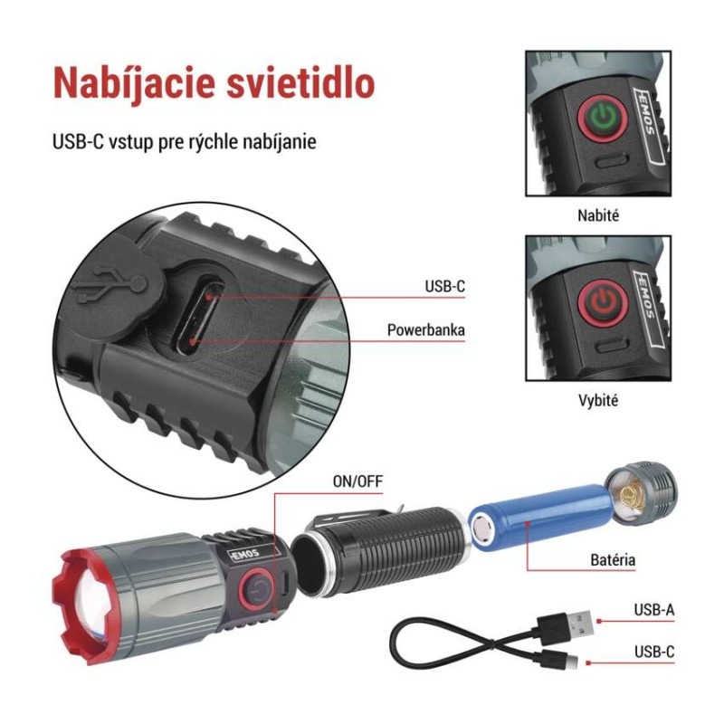 LED nabíjacie kovové svietidlo 1200 lm, 2200 mAh 4