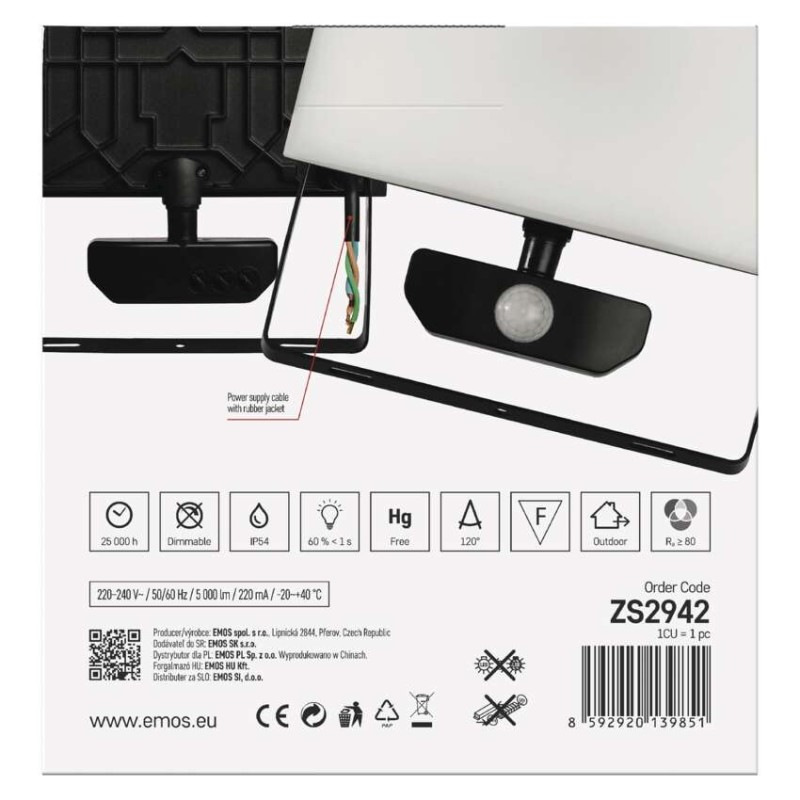 LED reflektor TAMBO so senzorom pohybu, 50 W, 5000 lm, čierny 14