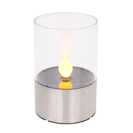 Solárne svietidlo, nerez, plast priehľadný, imitácia blikajúcej sviečky, IP44, vypínač, akumulátor A
