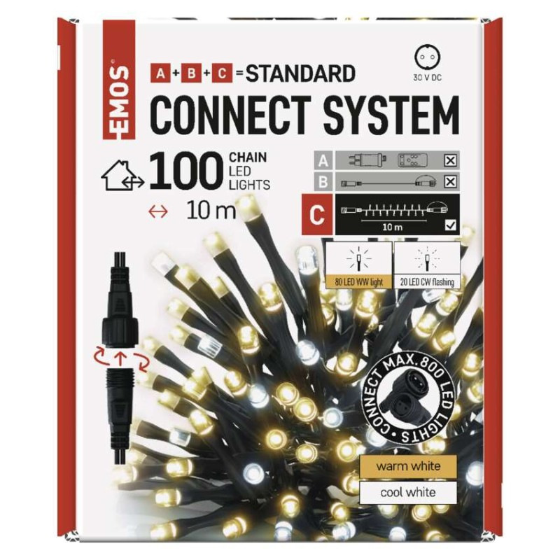 Standard LED spojovacia vianočná reťaz blikajúca, 10 m, vonkajšia, teplá/studená biela 9