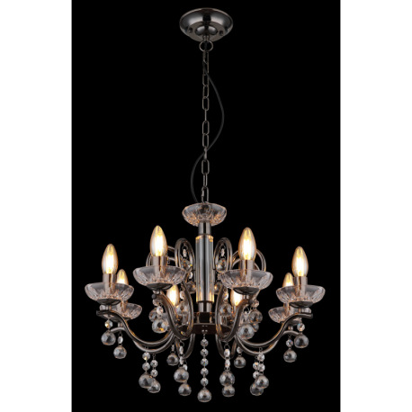 Závesné svietidlo, kov čierny chróm, číre sklenené krištále, krištále dymovej farby, výškovo nastavi 10