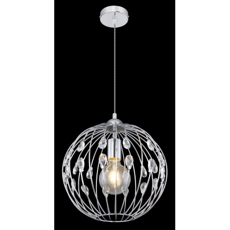 Závesné svietidlo, kov, chróm, krištáľ K9 číry, textilný kábel čierno-biely, Ø:300, V:1200, bez žiar 7