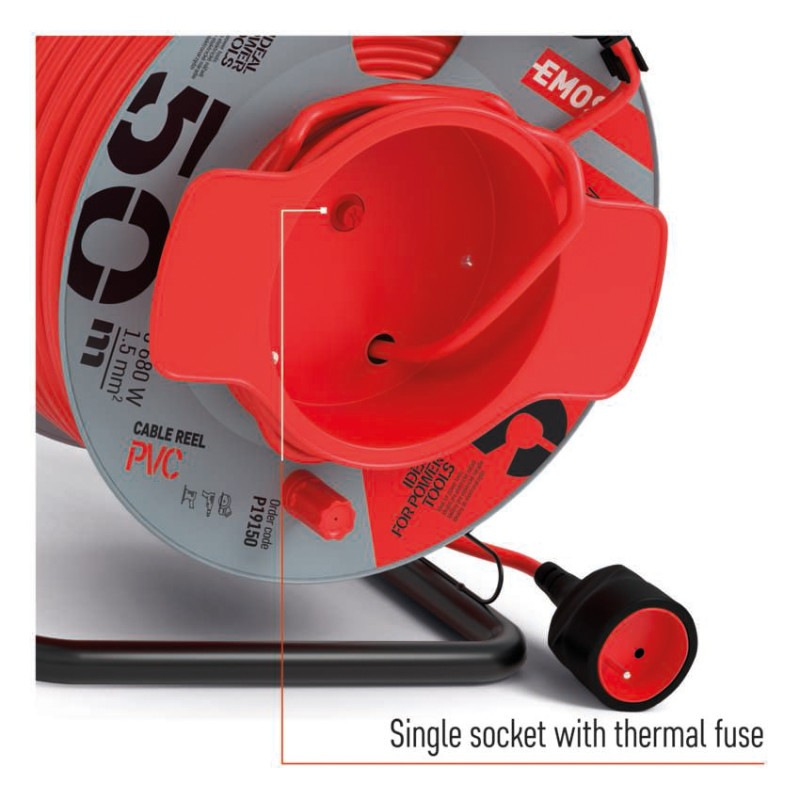 Predlžovací kábel na bubne 50 m / 1 zásuvka / červený / PVC / 230 V / 1,5 mm2 2