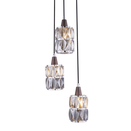 Závesné svietidlo, kov bronzový, sklenené krištále dymové, chróm, Ø250, V:1200, bez žiaroviek 3xE14, 9