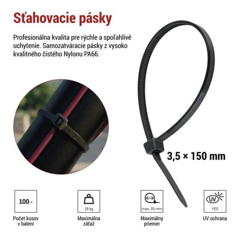 Sťahovacia páska 150×3,5, čierna, 100 ks 6