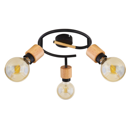 Stropné svietidlo, kov čierny, svetlé drevo, Ø 405, V: 160, bez žiaroviek 3xE27, max. 40W 230V 10