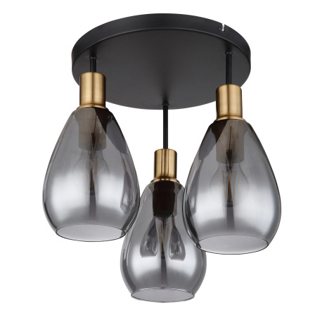 Stropné svietidlo, kov čierny, kov mosadz, dymové sklo, ø: 380mm, V:380mm, bez žiaroviek 3x E27, max 6