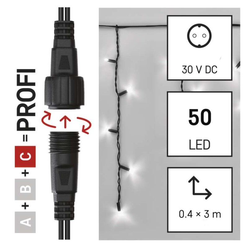 Profi LED spojovacia reťaz čierna – cencúle, 3 m, vonkajšia, studená biela 1