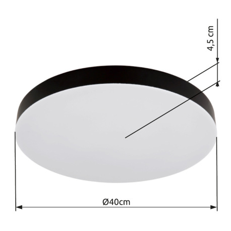 Stropné svietidlo, plast čierny, plast biely, posuvný prepínač, fixácia farieb, ø: 400 mm, V: 45 mm, 18