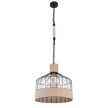 Závesné svietidlo, kov čierny matný, konopné lano hnedé, čierna reťaz, Ø 350, V: 1350, bez žiarovky 3