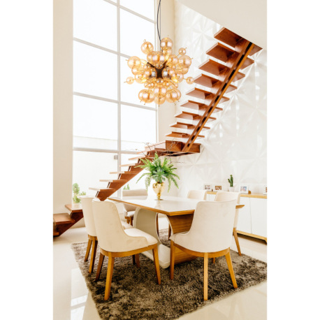 Závesné svietidlo, kov čierny, kov zlatej farby, sklenené gule jantárovej farby, kábel PVC čierny, m 9