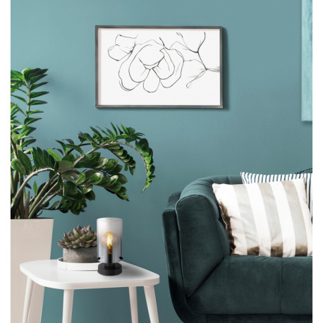 Stolové svietidlo, kov čierny matný, sklo dymové, priehľadné, kábel PVC čierny, kolískový vypínač na 8