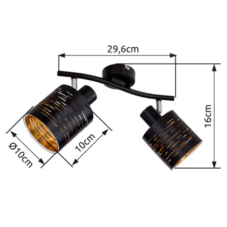Nástenné svietidlo, kov čierny, plast čierny a zlatý, ŠxV: 270x180, bez žiaroviek 2xE14, max. 15W 23 7