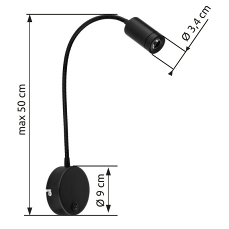 Nástenné svietidlo, kov čierny, plast čierny, Flexo, vypínač, ŠxV:90x500, H:400, vrátane 1xLED 3W 23 5