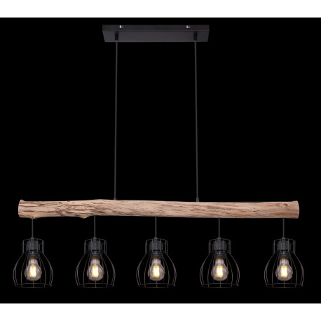 Závesné svietidlo, kov čierny, drevo, DxŠxV:1000x136x1400, bez žiaroviek 5xE27, max. 40W 230V 5