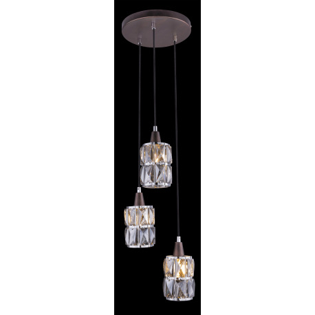 Závesné svietidlo, kov bronzový, sklenené krištále dymové, chróm, Ø250, V:1200, bez žiaroviek 3xE14, 2