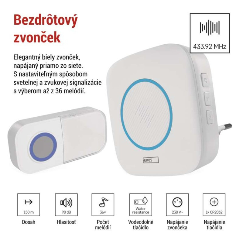 Domový bezdrôtový zvonček P5737 do zásuvky 3