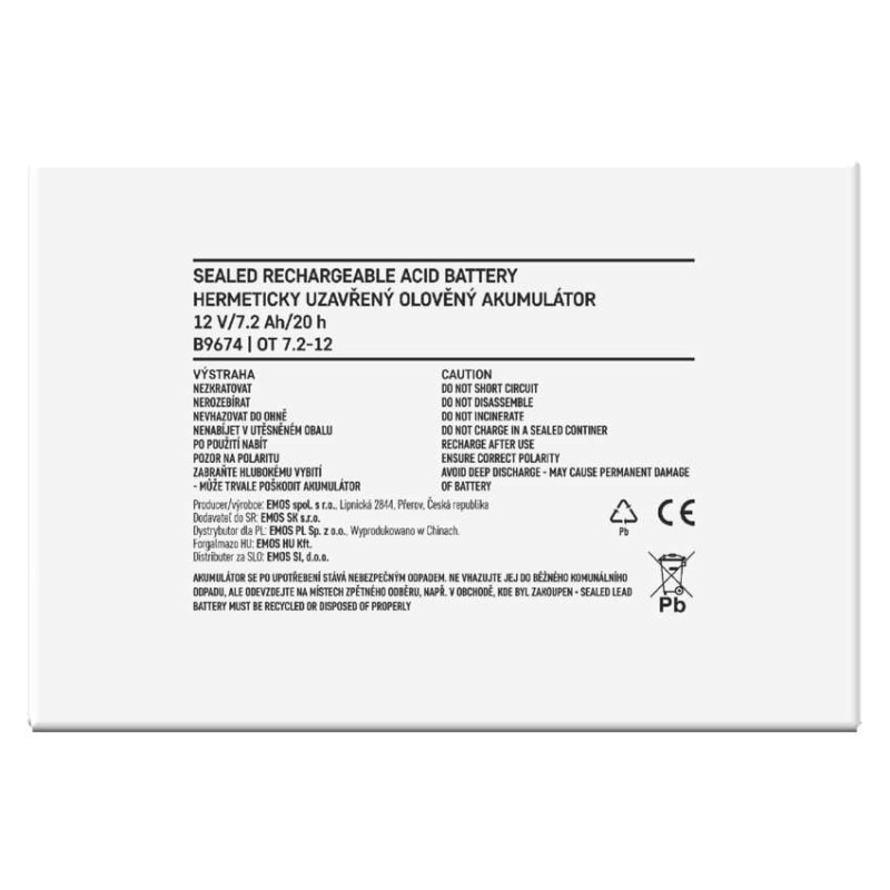 Bezúdržbový olovený akumulátor 12 V/7,2 Ah, faston 6,3 mm 6