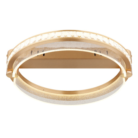 Stropné svietidlo, kov zlatej farby, hliník zlatej farby brúsený, K5 krištále číre, akryl číry, stmi 4