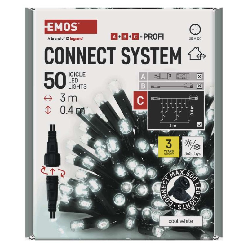 Profi LED spojovacia reťaz čierna – cencúle, 3 m, vonkajšia, studená biela 8