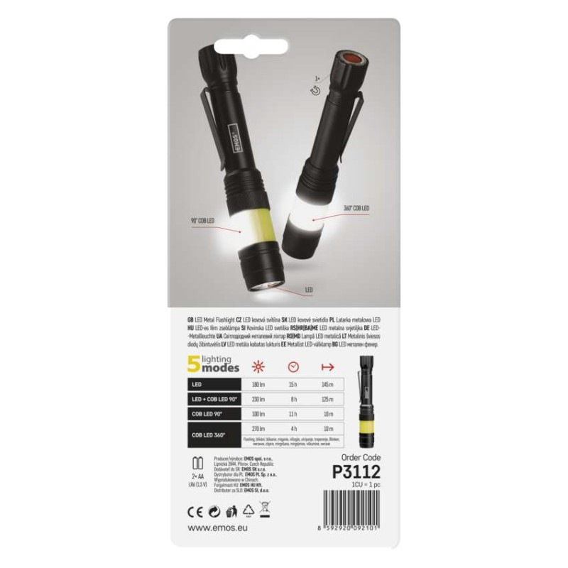 360° COB LED kovové svietidlo, 270 lm, 2× AA 4