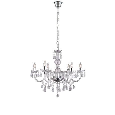 Závesné svietidlo, kov, chróm, akrylové krištále, Ø 670, V:1660, bez žiaroviek 6xE14, max. 40W 230V.