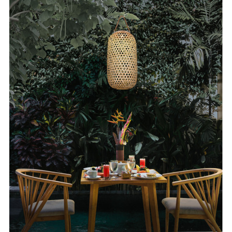 Solárne svietidlo, bambus, plast, na zavesenie alebo na státie, IP44, vypínač, akumulátor AA 600mAh 8