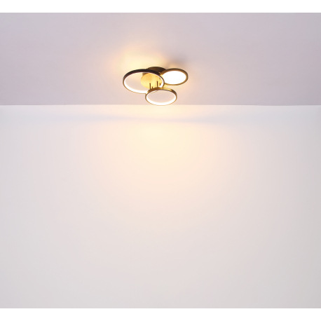 Stropné svietidlo, kov čierny, MDF vzhľad dreva, plast biely, DxŠxV:400x380x105mm, vrátane LED 30W 2 15