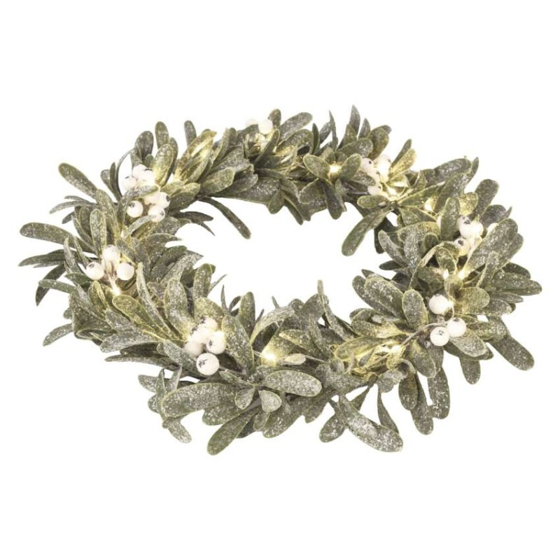 LED dekorácia - veniec z imela, 3x AA, teplá biela, časovač