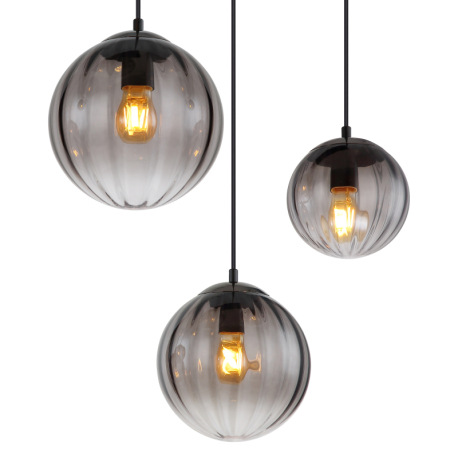 Závesné svietidlo, kov čierny matný, sklo dymovej farby/číre, kábel PVC čierny, možnosť skrátenia vý 6