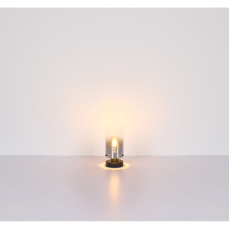 Stolové svietidlo, kov čierny matný, sklo dymové, priehľadné, kábel PVC čierny, kolískový vypínač na 12