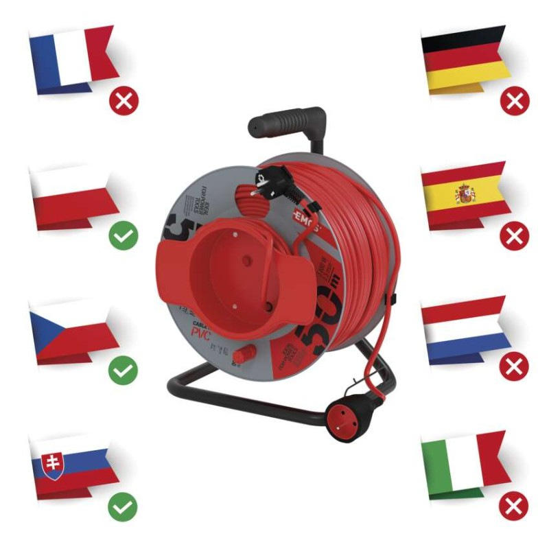 Predlžovací kábel na bubne 50 m / 1 zásuvka / červený / PVC / 230 V / 1,5 mm2 4